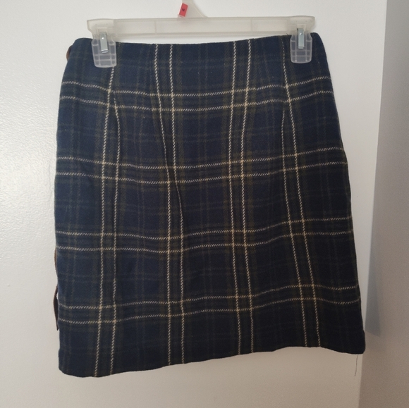 Vintage 90s GAP Mini Skirt Wrap Tie Front Wool Plaid Blue Green Size 4 (35) - Picture 2 of 2